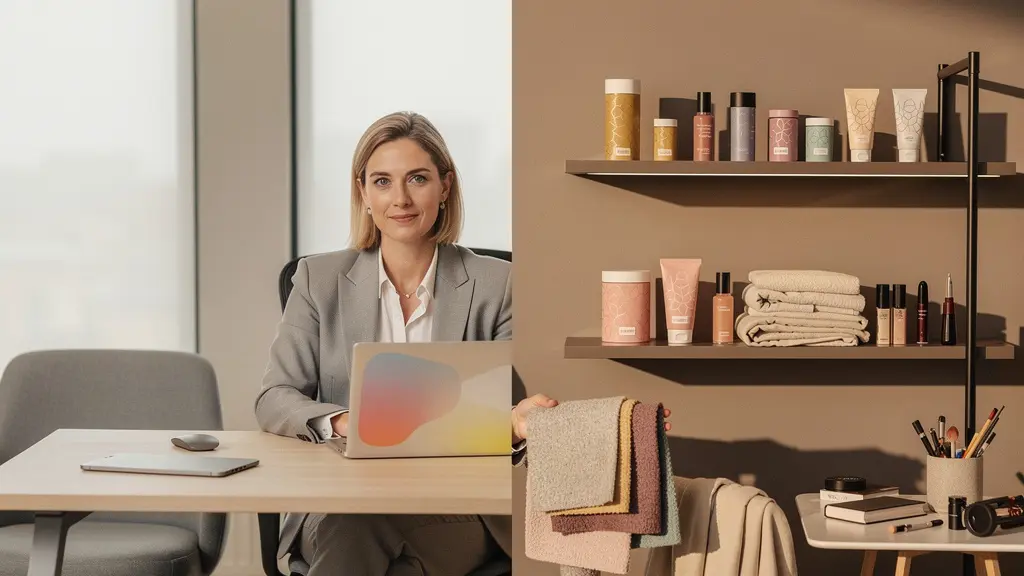 Femme entrepreneure équilibrant son activité indépendante et son emploi salarié dans un espace de travail moderne