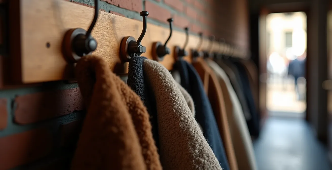 Hall d'entrée étroit d'une maison belge avec système de rangement vertical optimisé du sol au plafond