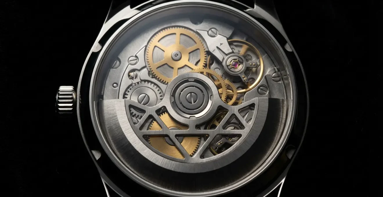 Vue macro du mouvement complexe et des engrenages d'une montre automatique de luxe