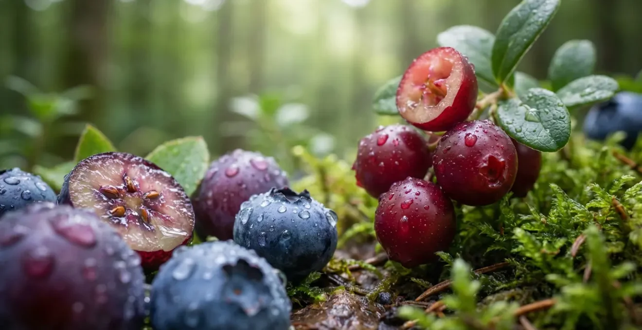 Myrtilles sauvages des Hautes Fagnes en Belgique dans leur environnement naturel