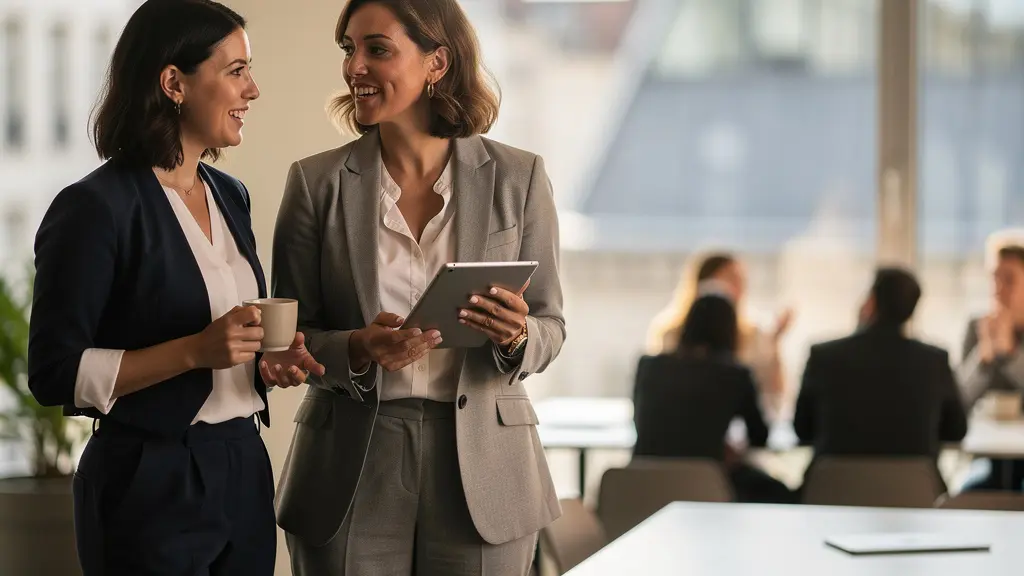 Femmes entrepreneures lors d'un événement de réseautage professionnel à Bruxelles, échanges et connexions dans un espace moderne