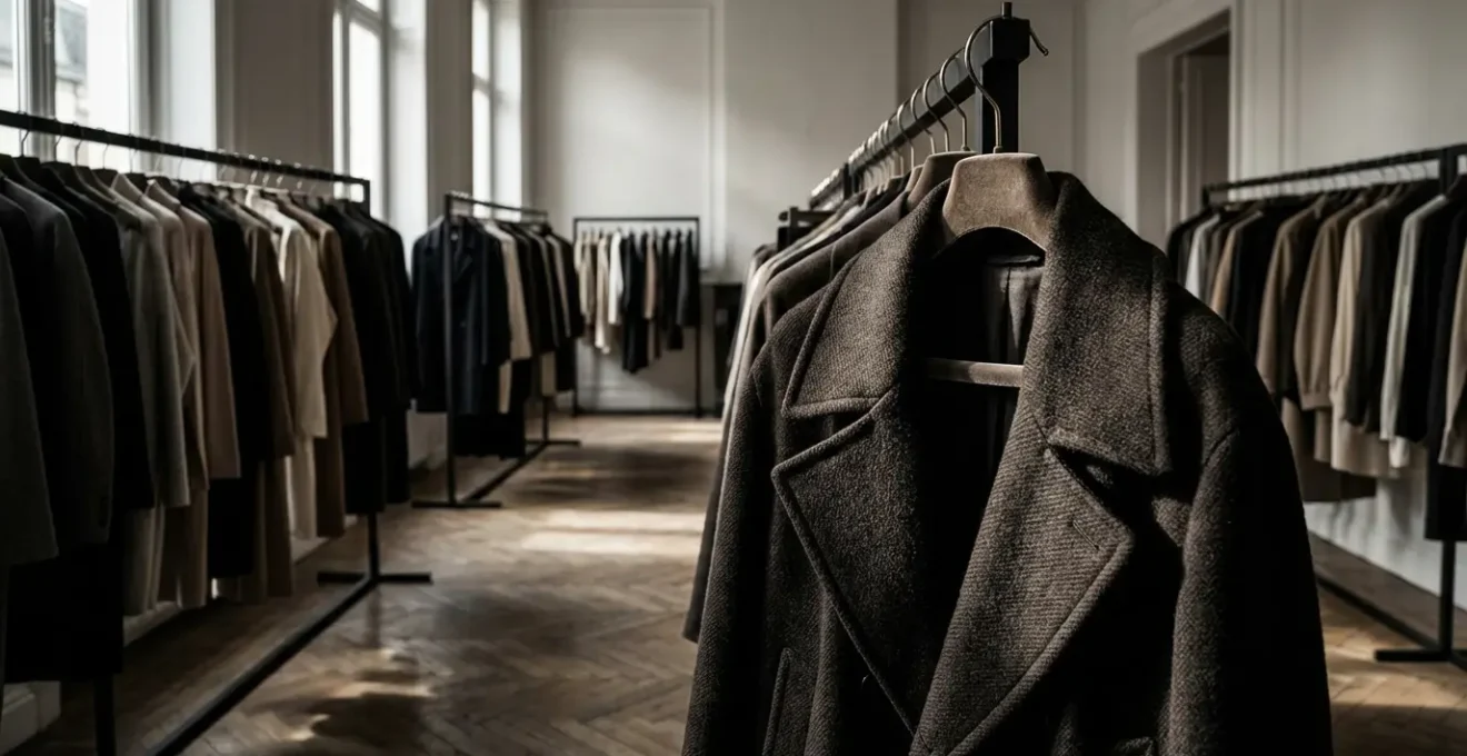 Un showroom de vente de stock à Bruxelles avec des portants de vêtements de créateurs