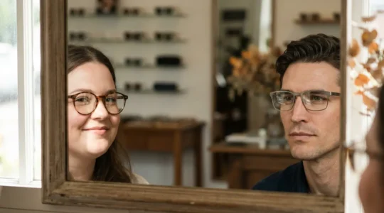 Portrait en gros plan montrant différentes formes de visages avec des montures de lunettes adaptées