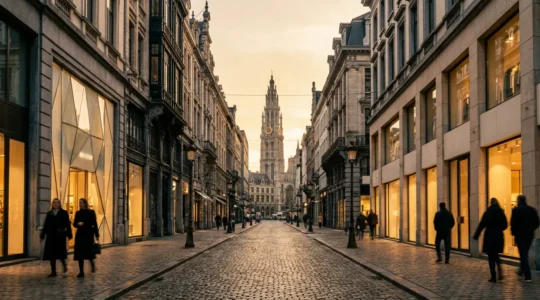 Vitrines de diamantaires illuminées dans la Hoveniersstraat près de la gare d'Anvers en Belgique